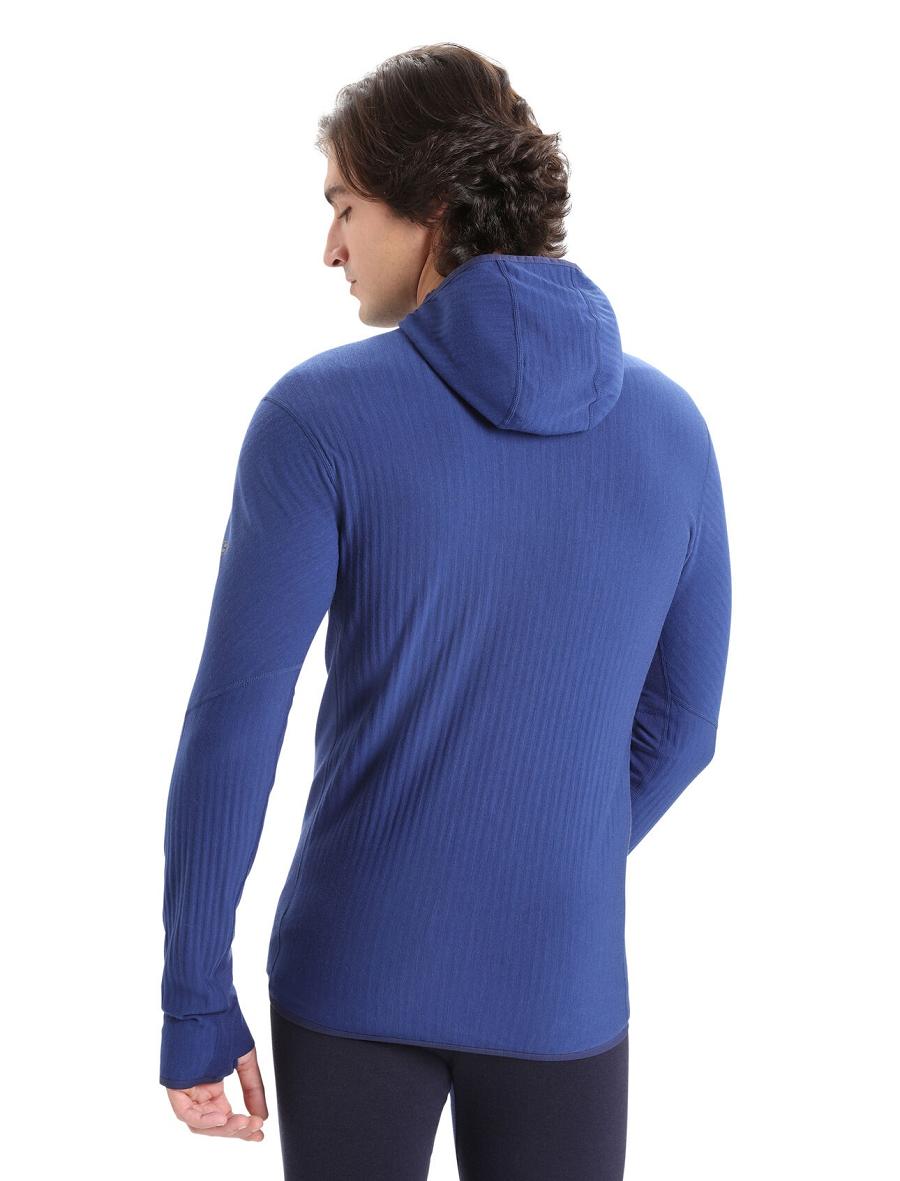 Sweat À Capuche Icebreaker RealFleece™ Merino Descender Long Sleeve Zip Hood Homme Bleu Royal Bleu Marine | FR 1254PJJQ